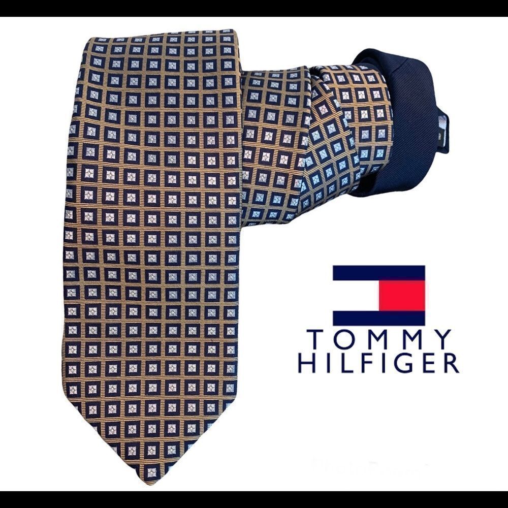 TOMMY Hilfiger tan brown with baby blue silk tie